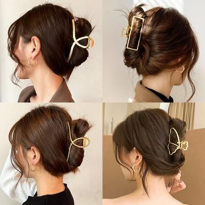 Women's one-word clip gold foreign style retro geometric pearl clip Korean style gentle wind clip Golden large rectangle