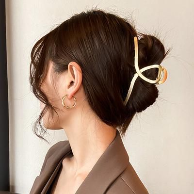 Women's one-word clip gold foreign style retro geometric pearl clip Korean style gentle wind clip Golden large rectangle