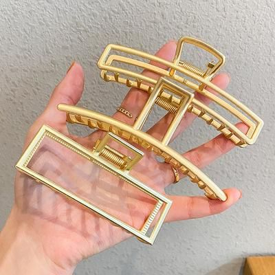 Women's one-word clip gold foreign style retro geometric pearl clip Korean style gentle wind clip Golden large rectangle