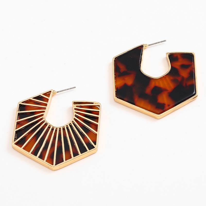 New Original Retro Irregular Alloy Hollow Acrylic Earrings Female European and American Plate Earrings