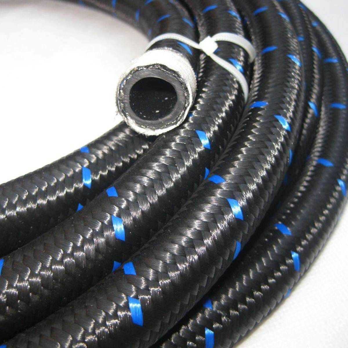 AN6 Nylon And Stainless Steel Braided Fuel Oil Gas Line Hose 3m Black