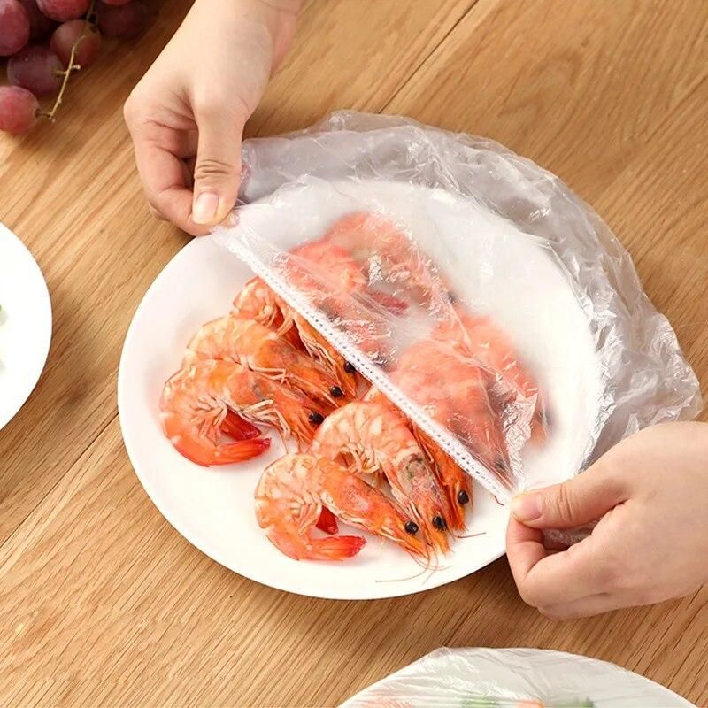 100pcs Disposable Fresh Cover Kithchen Refrigerator Food Anti-string Flavor Cling Film Cover Fruit Food Food Dust Meal Cover Bag