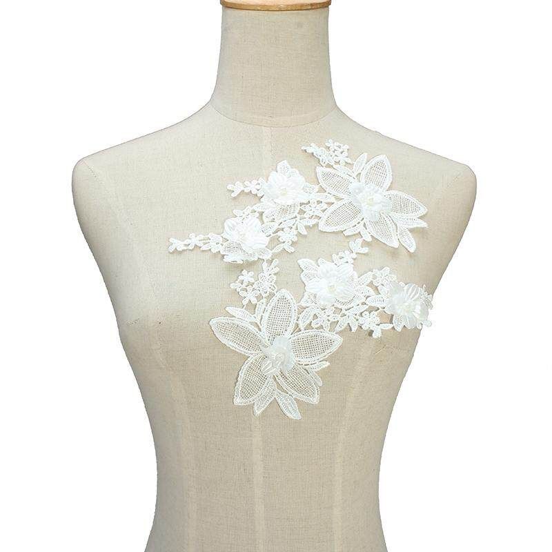 Casual White Flower Embroidery Crystal Lace Appliqued Fabric Jacquard Ribbon Lace Fabric Sewing Trims