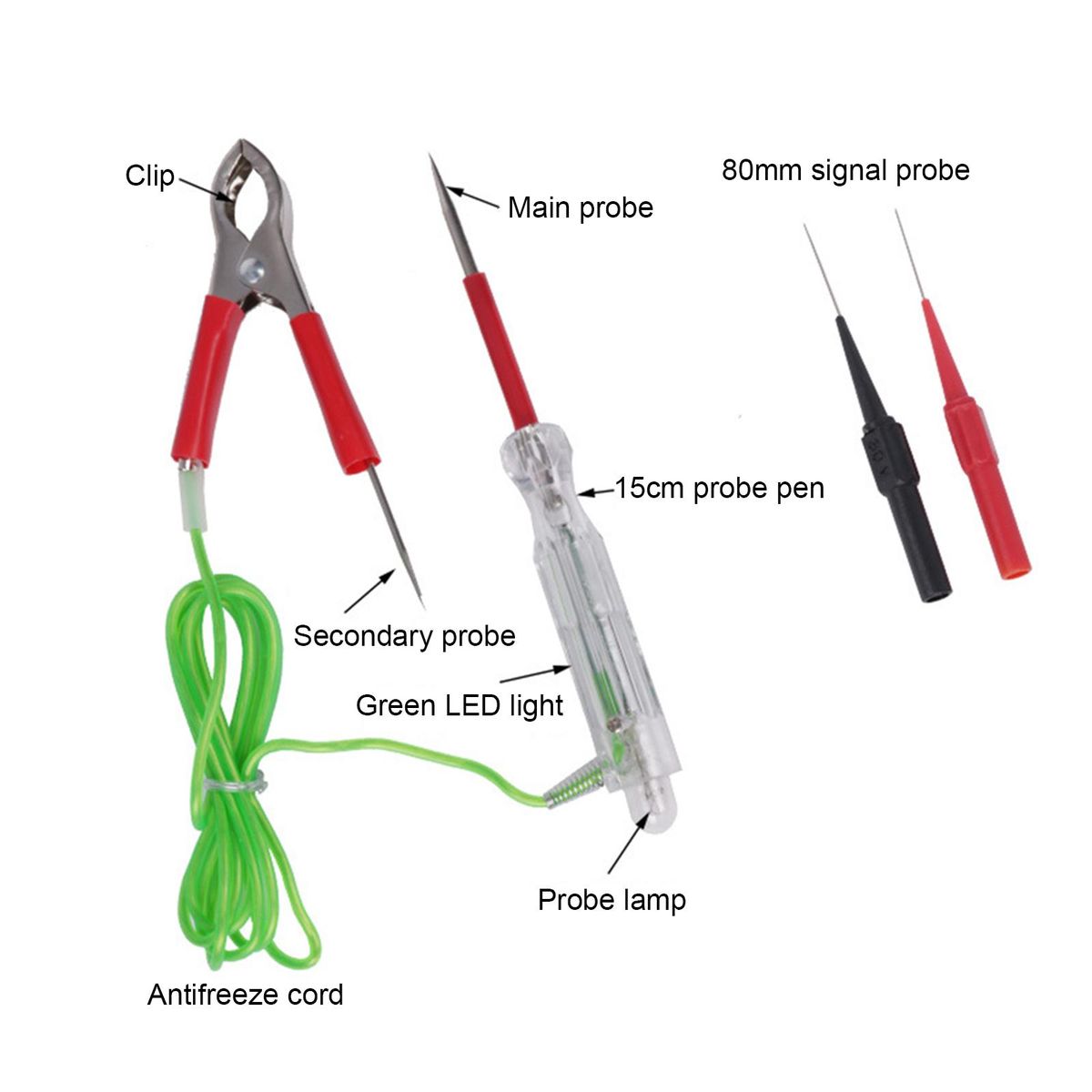12v24v Automotive Circuit Tester Kit Test Leads Kit Test Light Dual Probes Alligator Clamps Two-Way Voltage Test for Maintenance