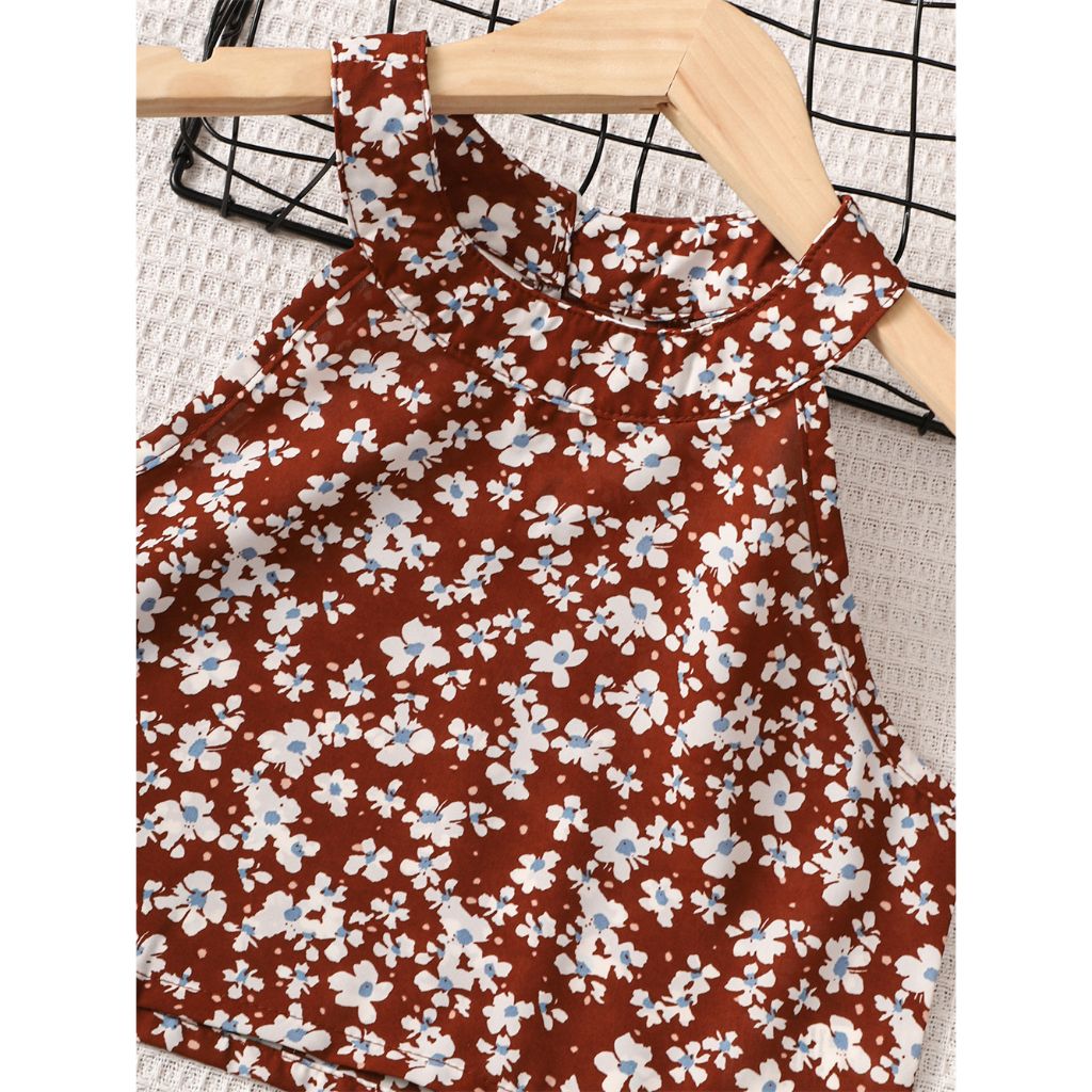 Kids Girl Floral Sleeveless Top With Skirt