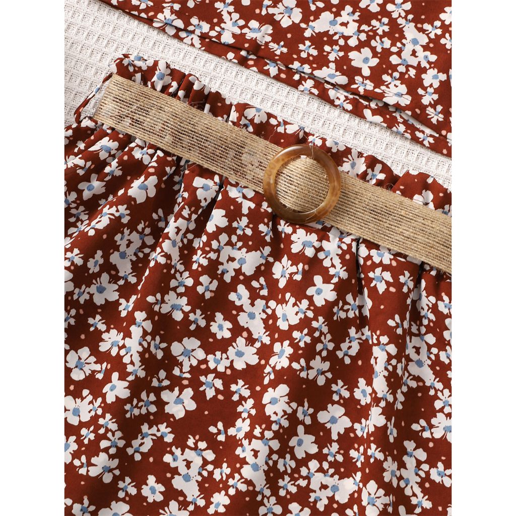 Kids Girl Floral Sleeveless Top With Skirt