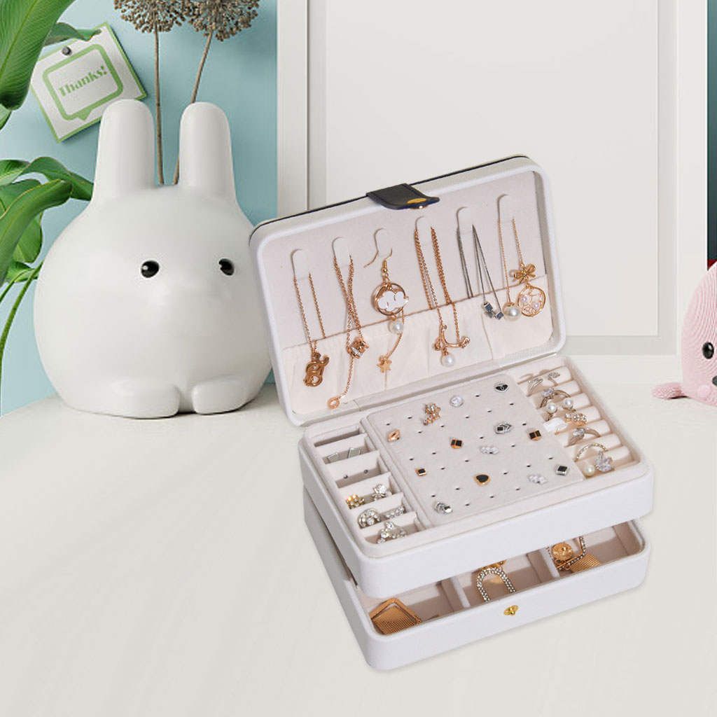 Multi-Layer Jewelry Box Storage Case Organizer For Rings Travel White