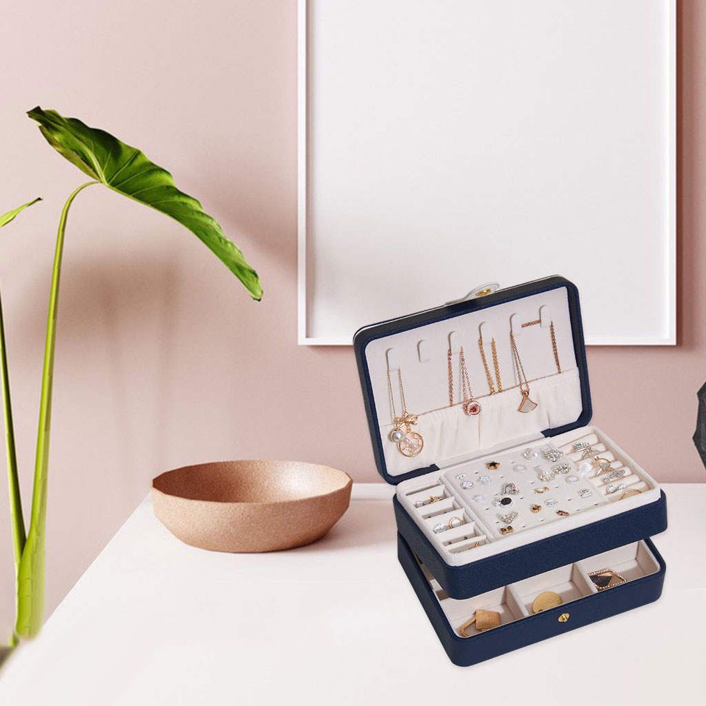 Jewelry Box Chic Adjustable Compartments Holder Showcase For Blue