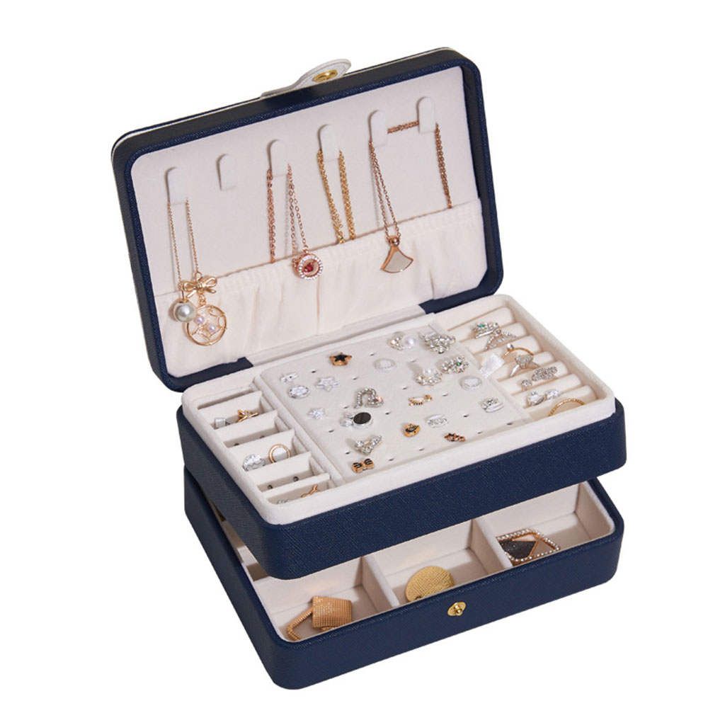 Jewelry Box Chic Adjustable Compartments Holder Showcase For Blue