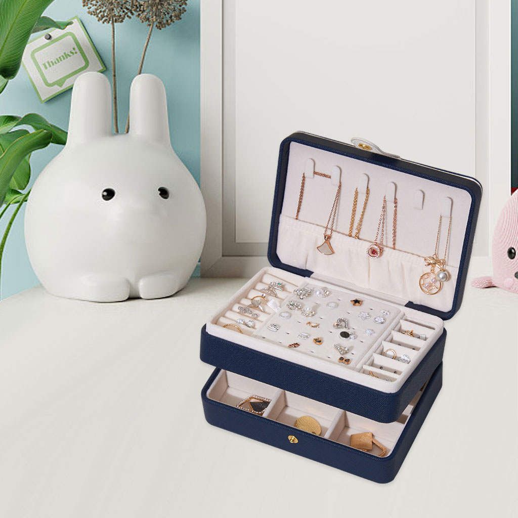 Jewelry Box Chic Adjustable Compartments Holder Showcase For Blue