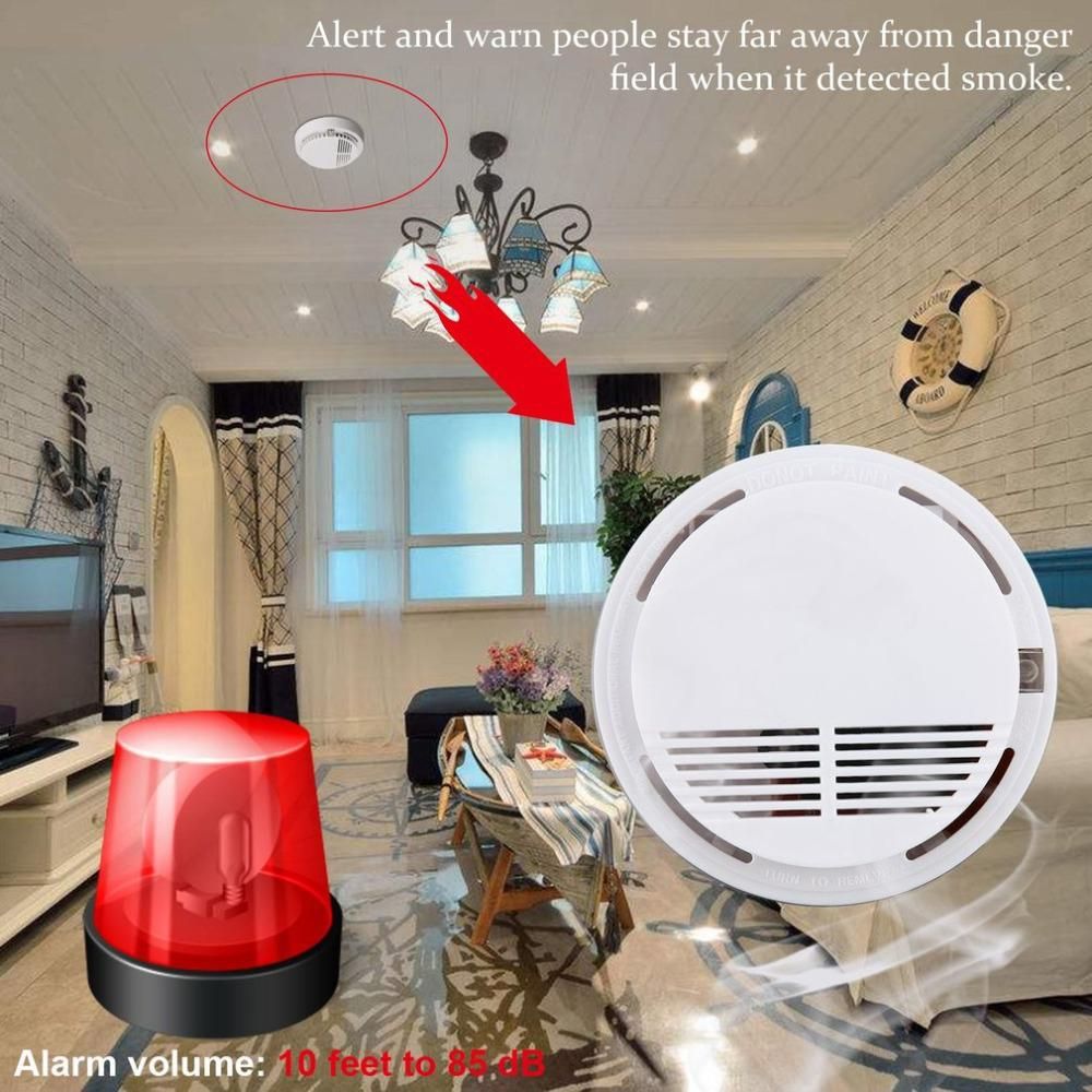 Independent Fire Alarm Sensor 85 dB Smoke Detector Smoke Fire Detector Tester Home Security System for Kitchen Restaurant Hotel Cafe