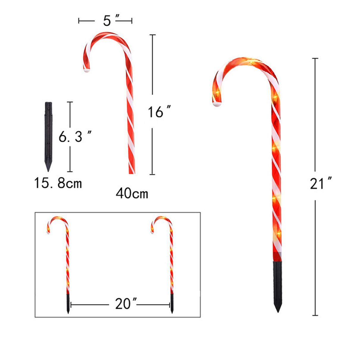 Christmas Yard Cane Lights, Candy 10 Pack Cane Pathway