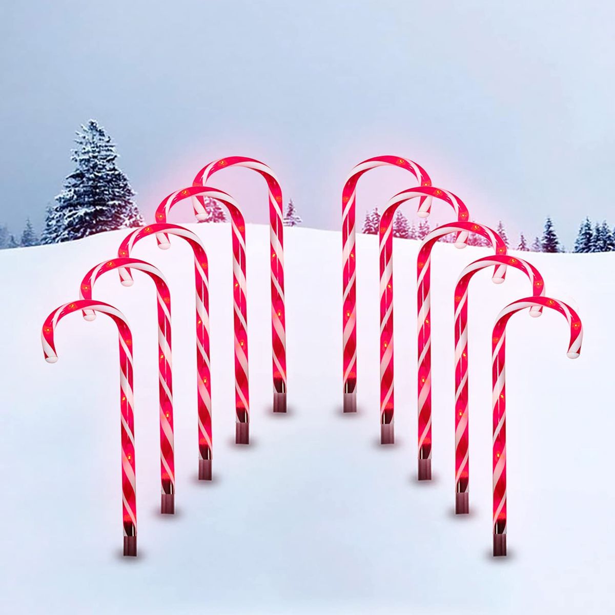 Christmas Yard Cane Lights, Candy 10 Pack Cane Pathway