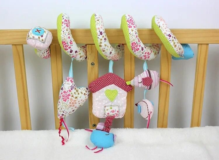 Baby Rattles Bed Crib Hanging Floral-printed Baby Plush Toy with Music Roller Bell Baby Toy Mobiles Baby Toys