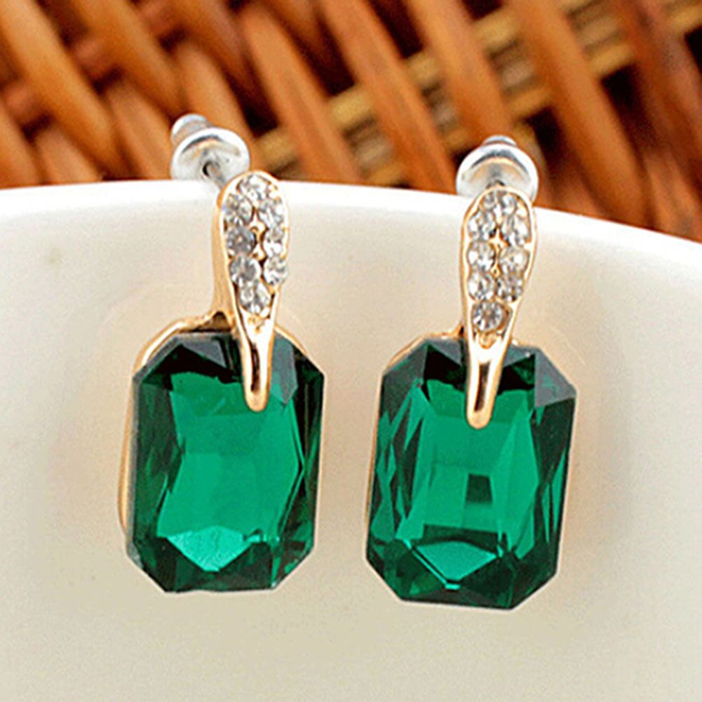 Women Elegant Rectangle Rhinestone Ear Studs Earrings Jewelry Birthday Gift-Black
