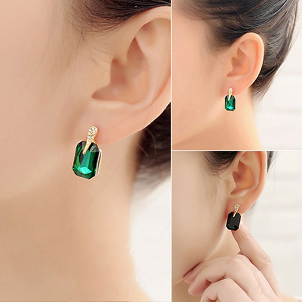 Women Elegant Rectangle Rhinestone Ear Studs Earrings Jewelry Birthday Gift-Black