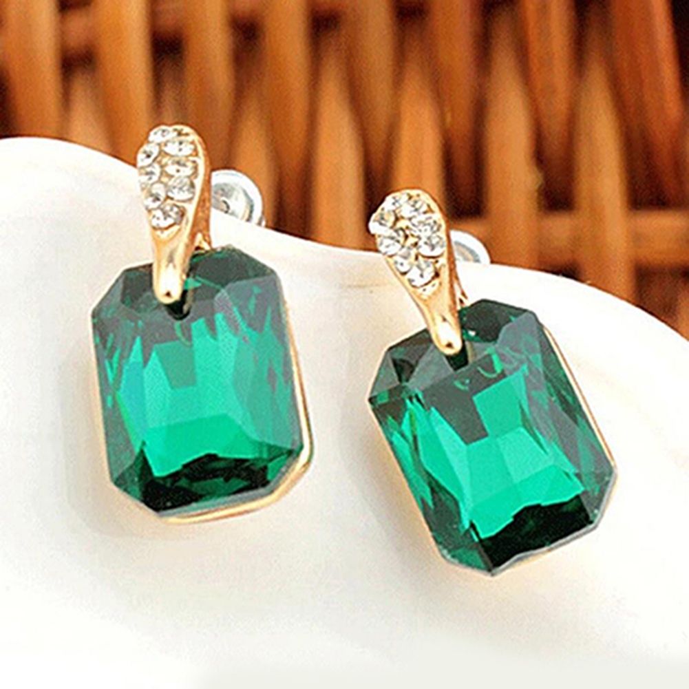 Women Elegant Rectangle Rhinestone Ear Studs Earrings Jewelry Birthday Gift-Black