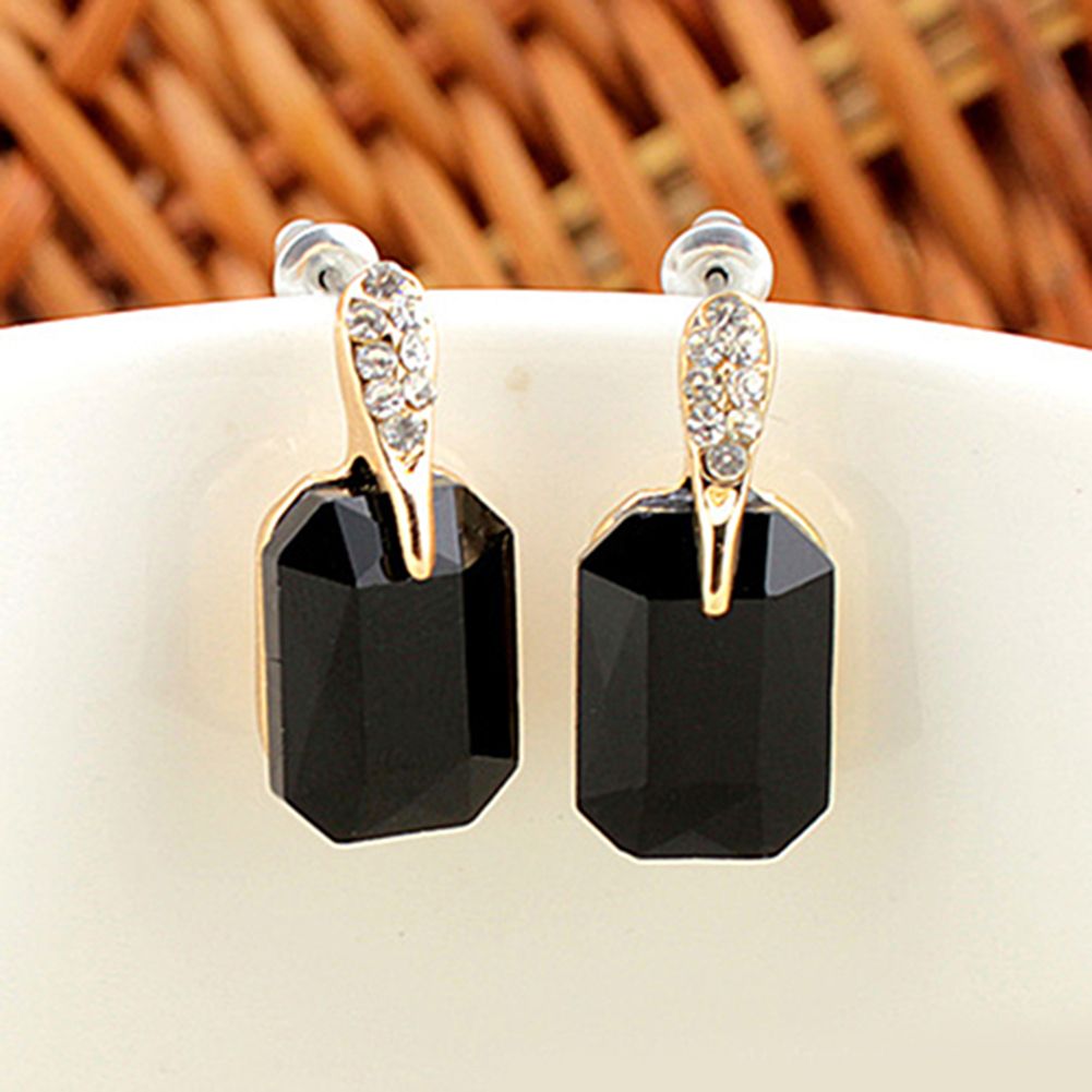 Women Elegant Rectangle Rhinestone Ear Studs Earrings Jewelry Birthday Gift-Black