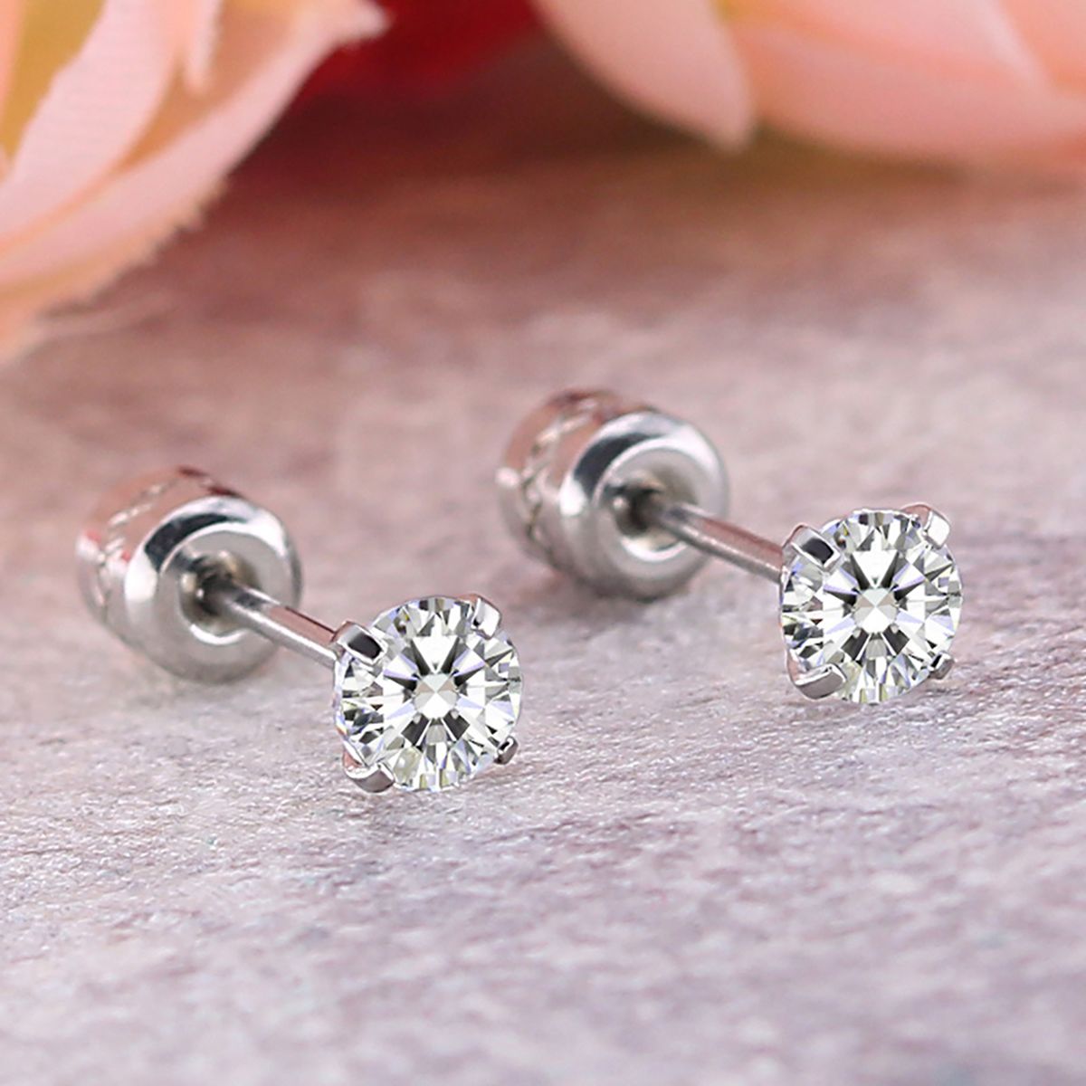 Earrings Fashionable Unisex Rhinestone Round Cubic Zirconia Titanium Steel Studs For Gift