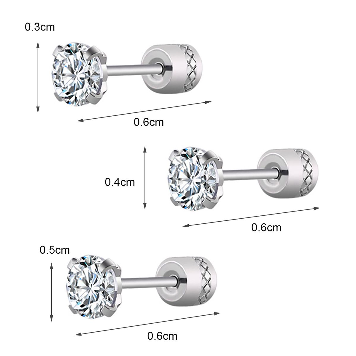 Earrings Fashionable Unisex Rhinestone Round Cubic Zirconia Titanium Steel Studs For Gift