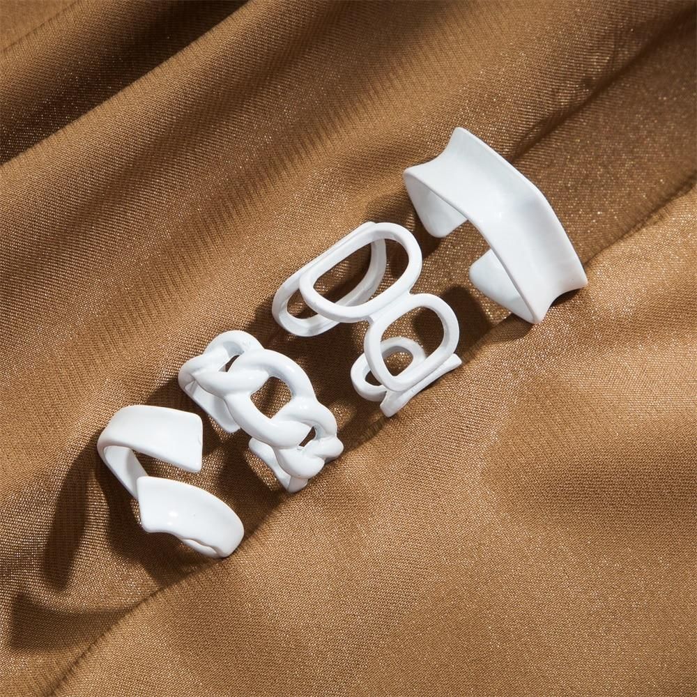 IPARAM Trendy Acrylic Geometric Hollow Ring Set For Women Bohemian White Open Adjustable Ring 2021 Fashion Jewelry Gift