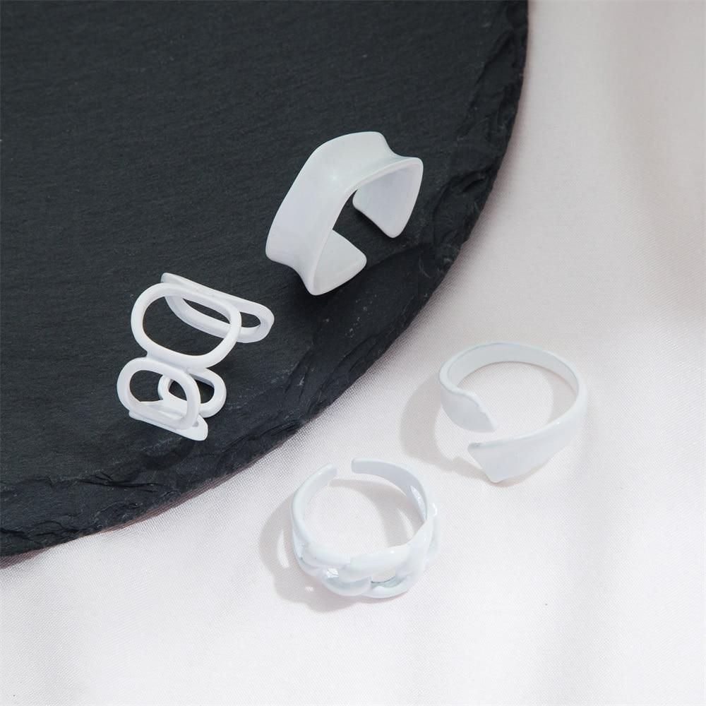 IPARAM Trendy Acrylic Geometric Hollow Ring Set For Women Bohemian White Open Adjustable Ring 2021 Fashion Jewelry Gift