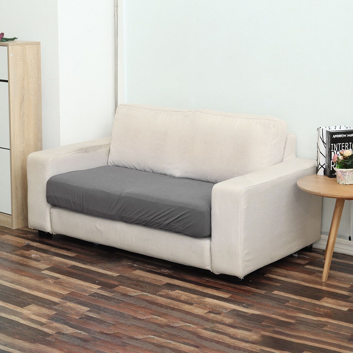 Sofa Slipcover 3 Seater 130-200cm Solid Polyester Couch Cover Waterproof Living Room Stretch Elastic Washable Home Light Gray