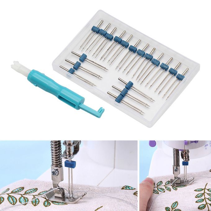 18x Twin Needles Pins With Storage Box Home Knitting Sewing Threader