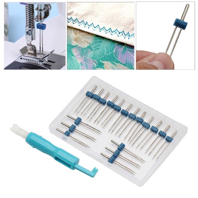 18x Twin Needles Pins With Storage Box Home Knitting Sewing Threader