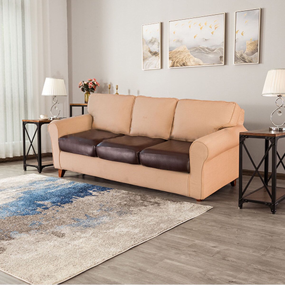 1-4 Seater Elastic PU Leather Waterproof Chair Sofa Cushion Cover Slipcover Protector Dark Coffee