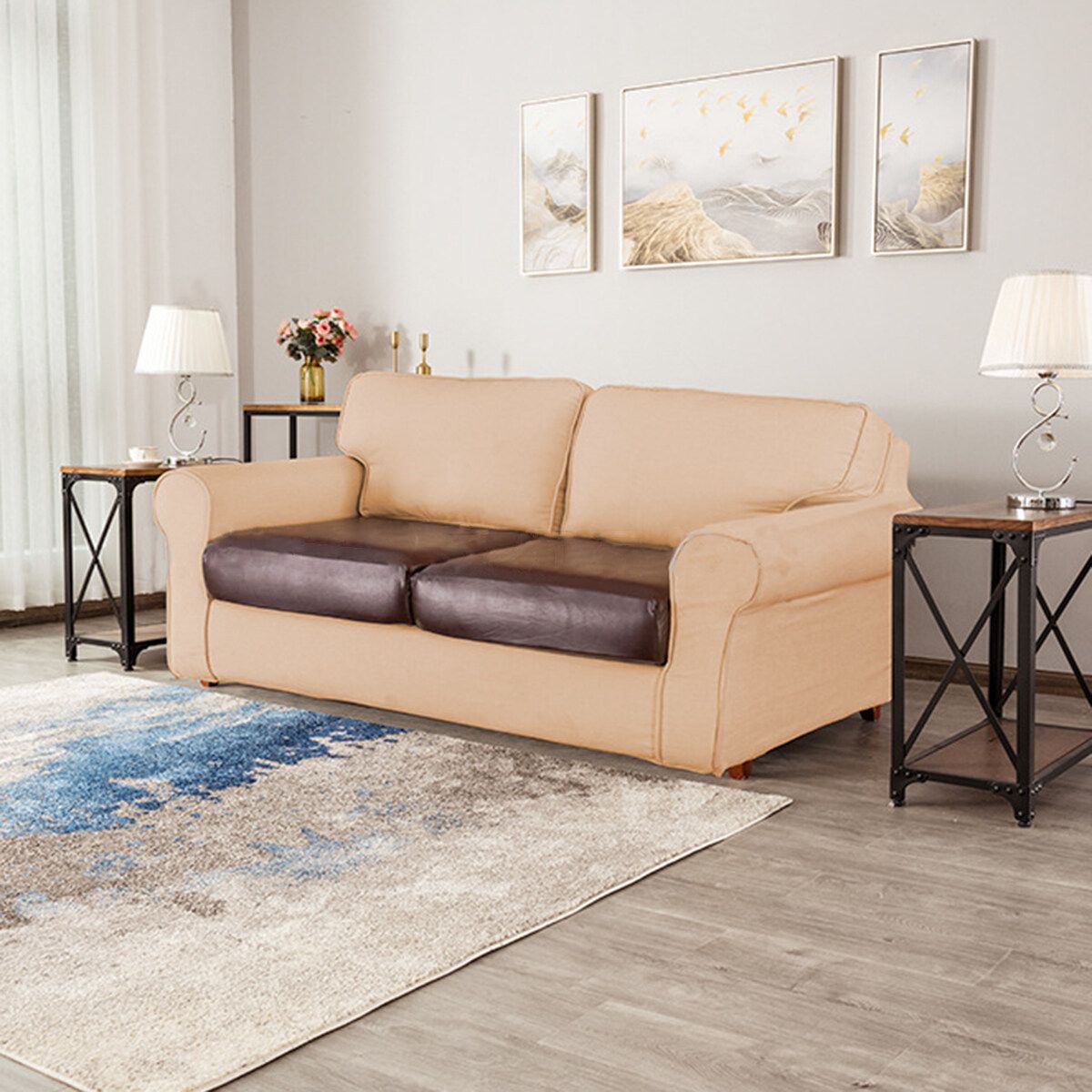 1-4 Seater Elastic PU Leather Waterproof Chair Sofa Cushion Cover Slipcover Protector Dark Coffee