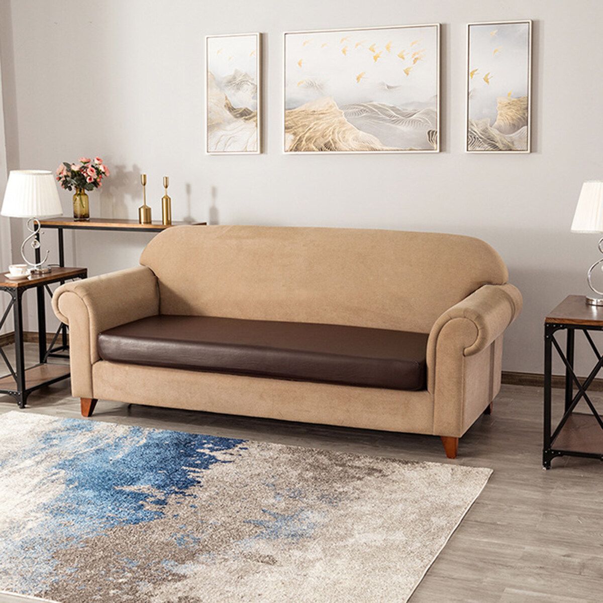 1-4 Seater Elastic PU Leather Waterproof Chair Sofa Cushion Cover Slipcover Protector Dark Coffee