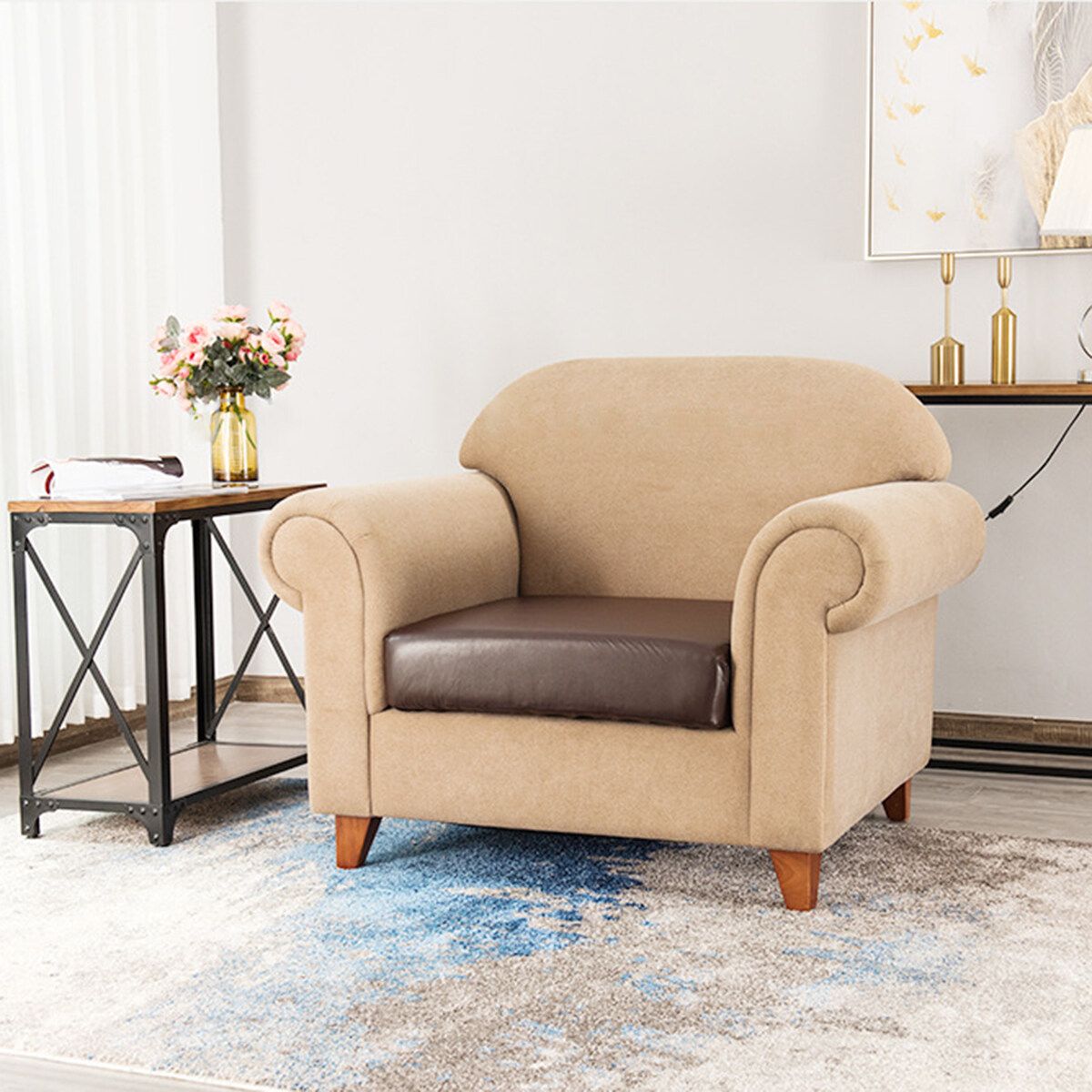 1-4 Seater Elastic PU Leather Waterproof Chair Sofa Cushion Cover Slipcover Protector Dark Coffee