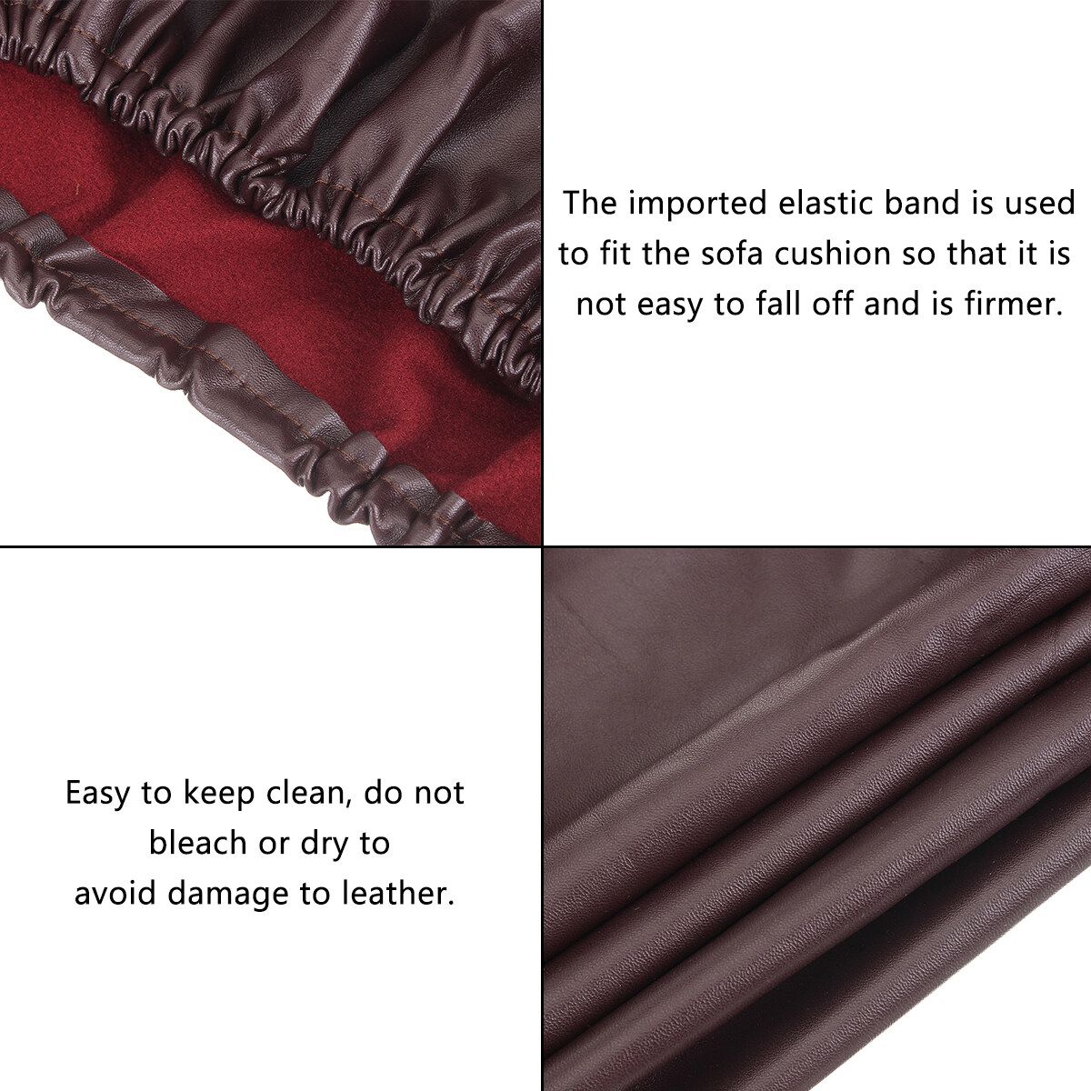 1-4 Seater Elastic PU Leather Waterproof Chair Sofa Cushion Cover Slipcover Protector Dark Coffee