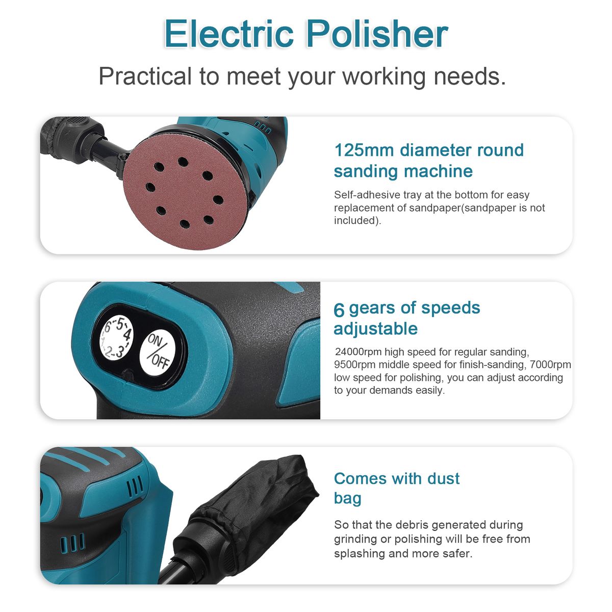 125mm Brushless Motor Cordless Orbital Sander Wood Grinder