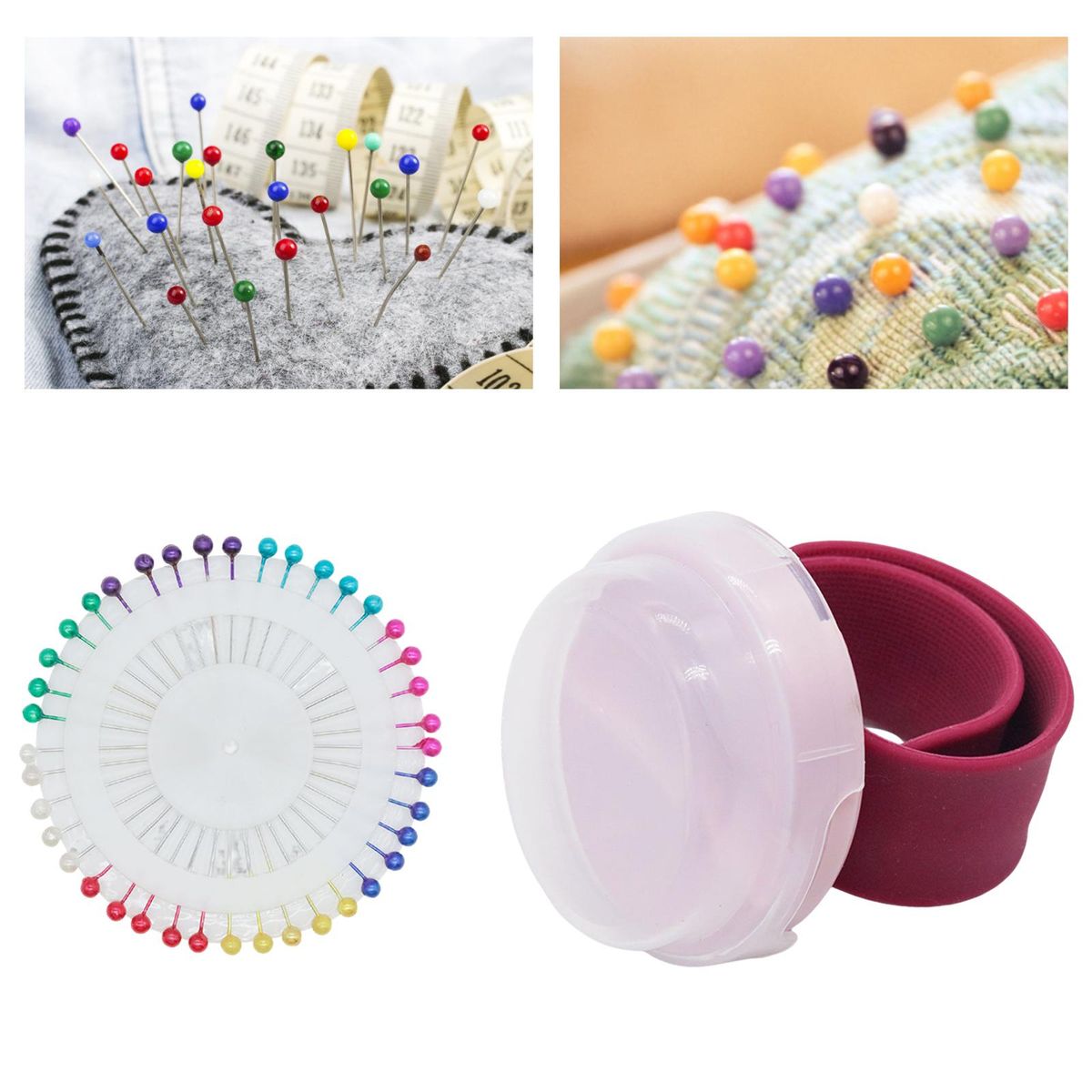 Magnetic Wrist Pin Holder & 40Pcs Sewing Pins Colored Ball Heads Red