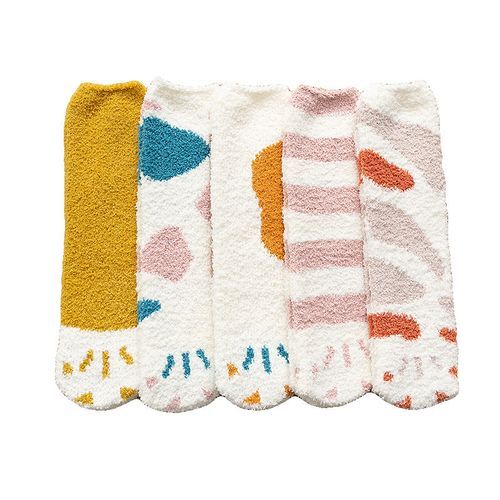 Women Autumn Winter Coral Velvet Socks Cartoon Cat Paw Socks 5 Pairs