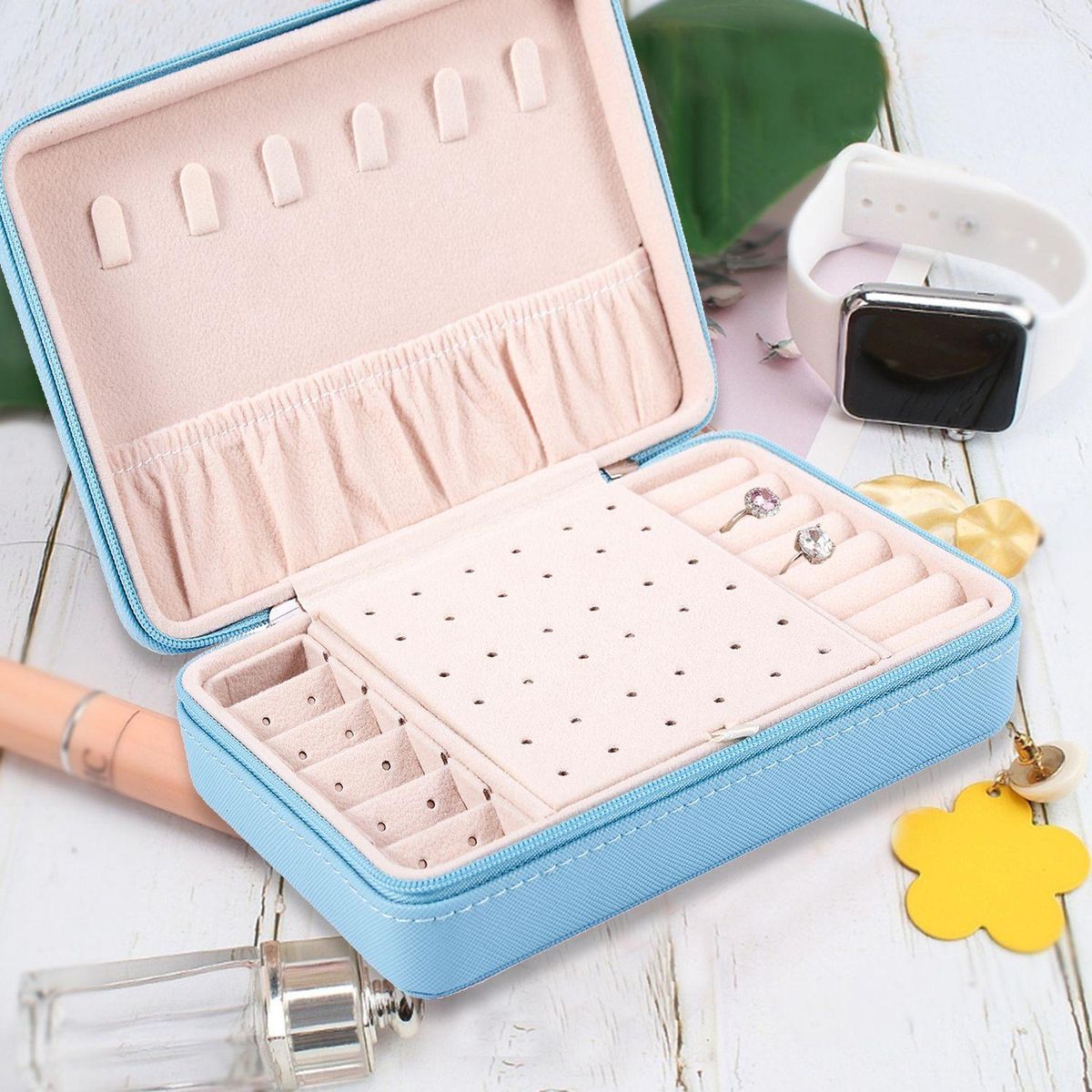Zipper Earring Ring Storage Box Portable Simple Jewelry Disp