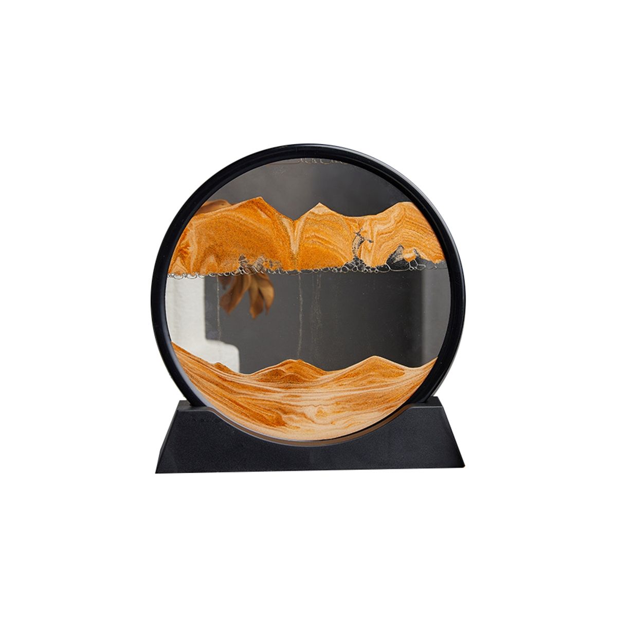 Sandscape Moving Sand Art Picture Round Hourglass 3D Mountain Sandscape Motion Display Flowing Sand Painting-Yellow