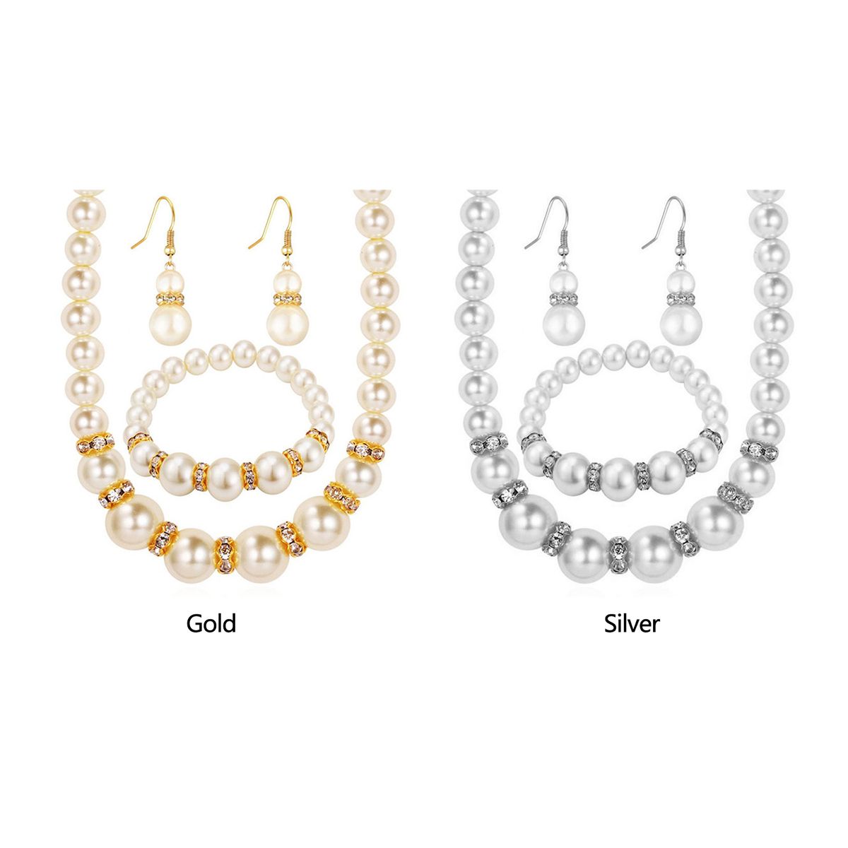 3Pcs Elegant Luxury Pearl Set Necklace Ear Wristlet For