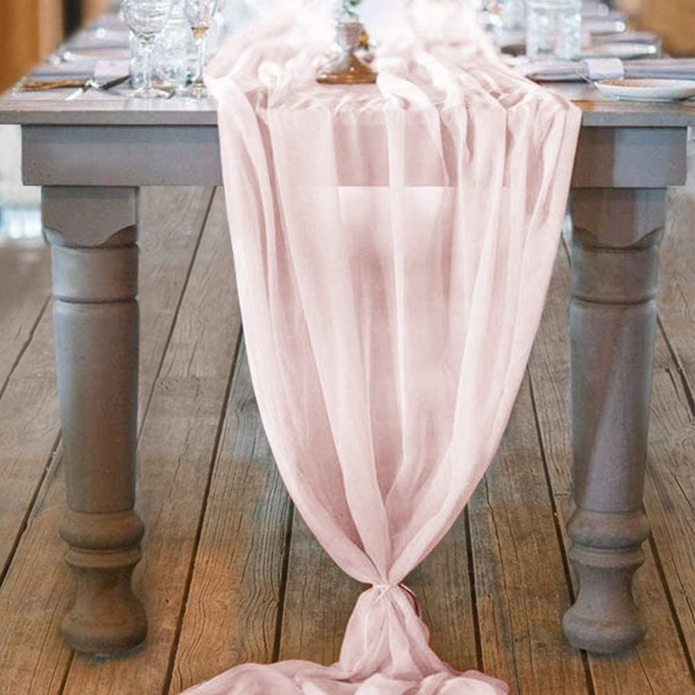 10ft Wedding Chiffon Table Runner Flowing Romantic Dusty Table Runner Sheer Bridal Party Shower Decorations Pink