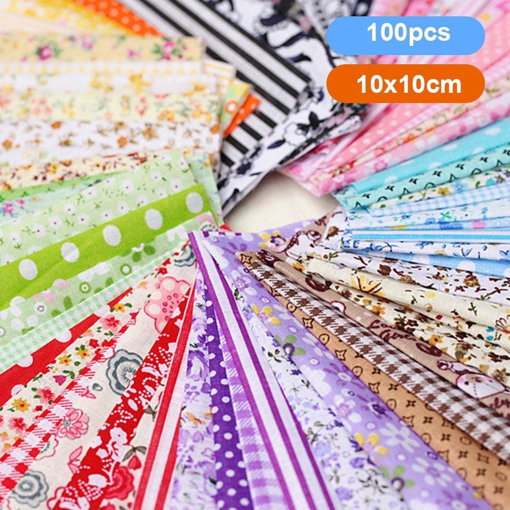 100Pcs DIY Assorted Pattern Floral Printed Patchwork Cotton