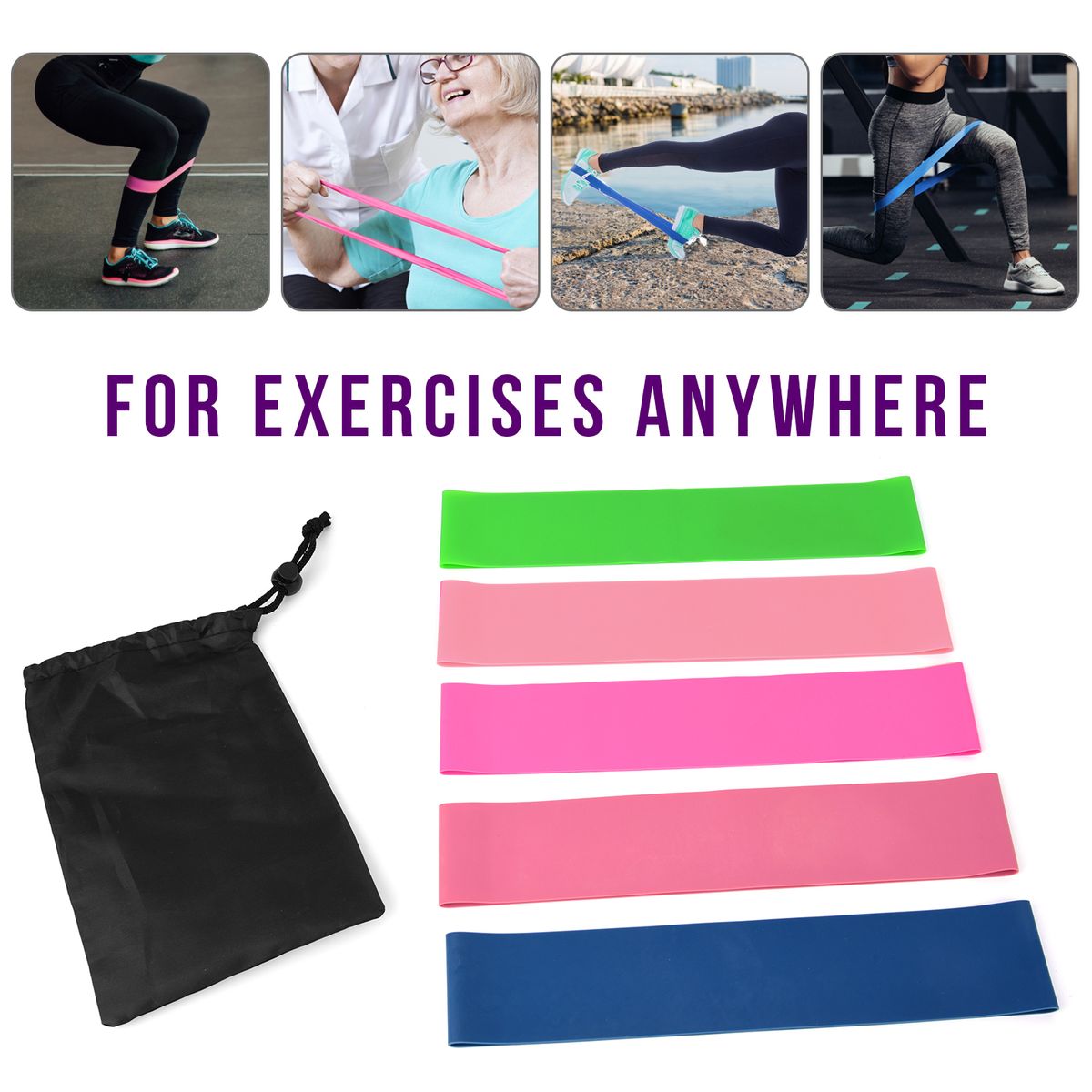 5 PCS Sports Exercise Resistance Loop Bands Set Elastic Band