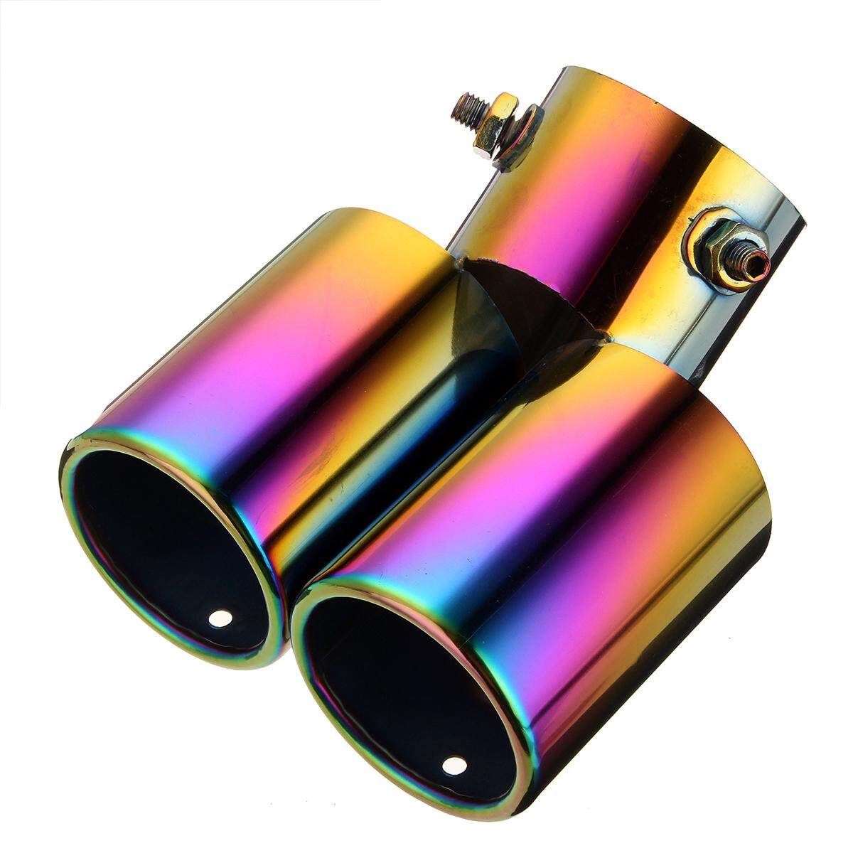 Car Rear Exhaust Throat Muffler Stainless Steel Double Tube Tail Pipe Trim Tip 323203045880