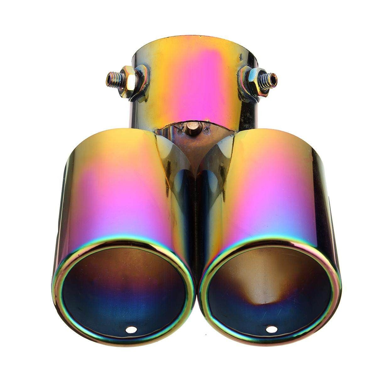 Car Rear Exhaust Throat Muffler Stainless Steel Double Tube Tail Pipe Trim Tip 323203045880