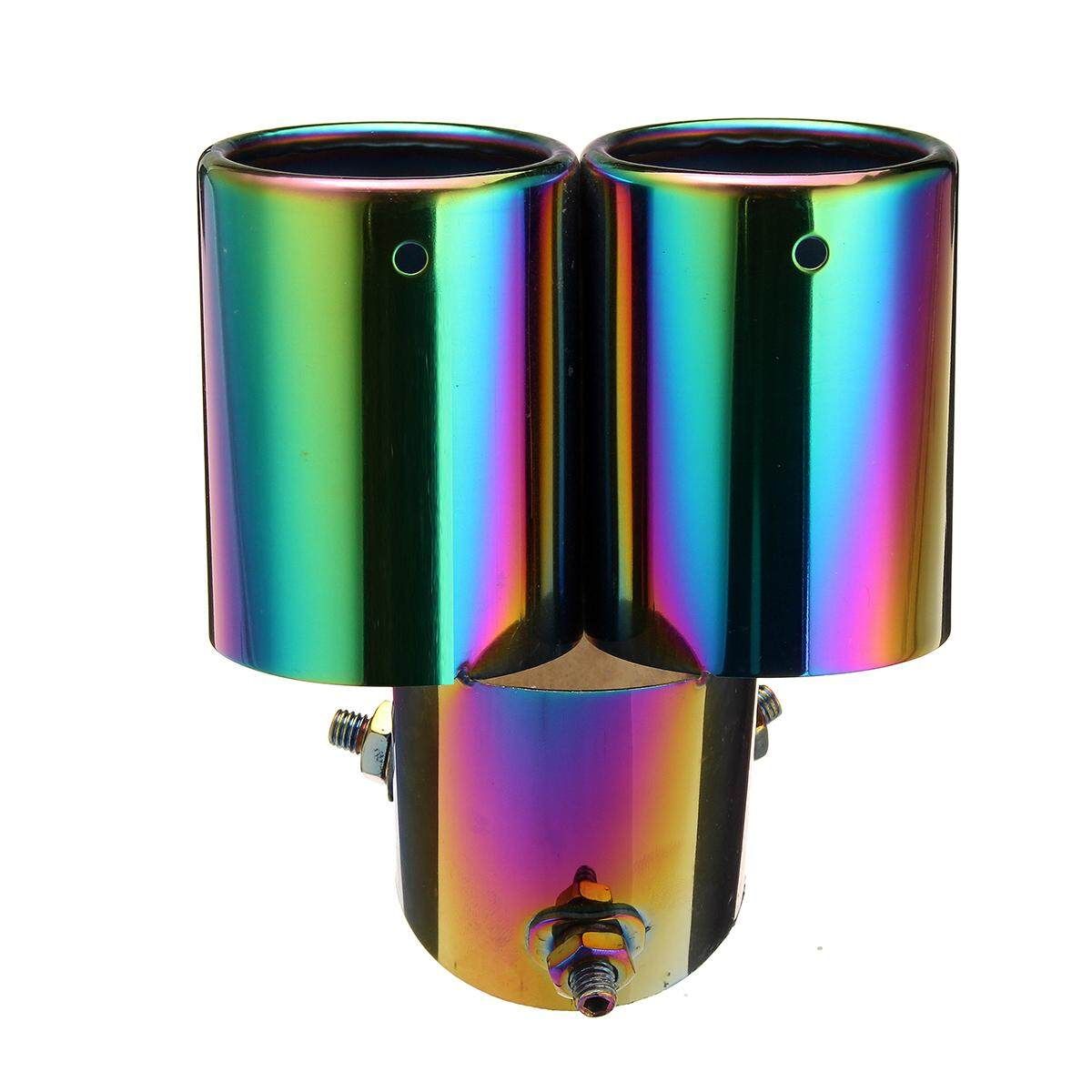 Car Rear Exhaust Throat Muffler Stainless Steel Double Tube Tail Pipe Trim Tip 323203045880