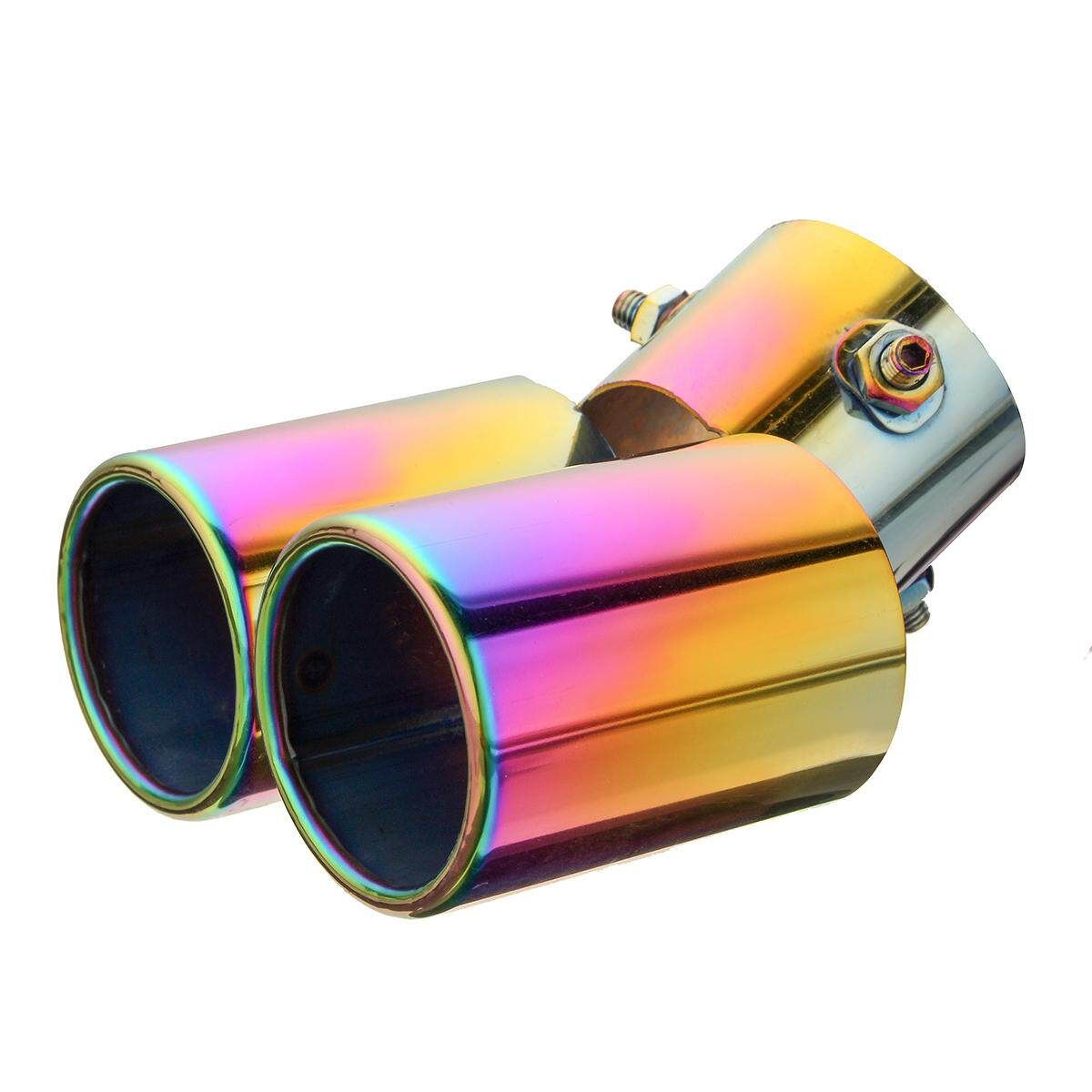 Car Rear Exhaust Throat Muffler Stainless Steel Double Tube Tail Pipe Trim Tip 323203045880