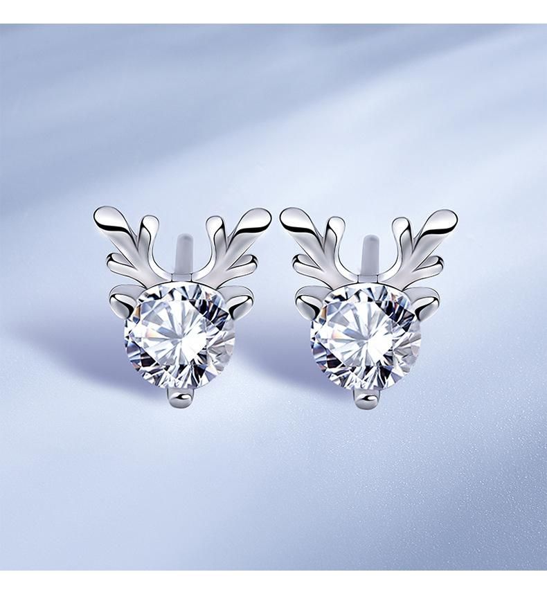 S999 Sterling Silver Deer Horn Blue Zirconia Earrings One Deer Has You Zircon Earstuds Female
