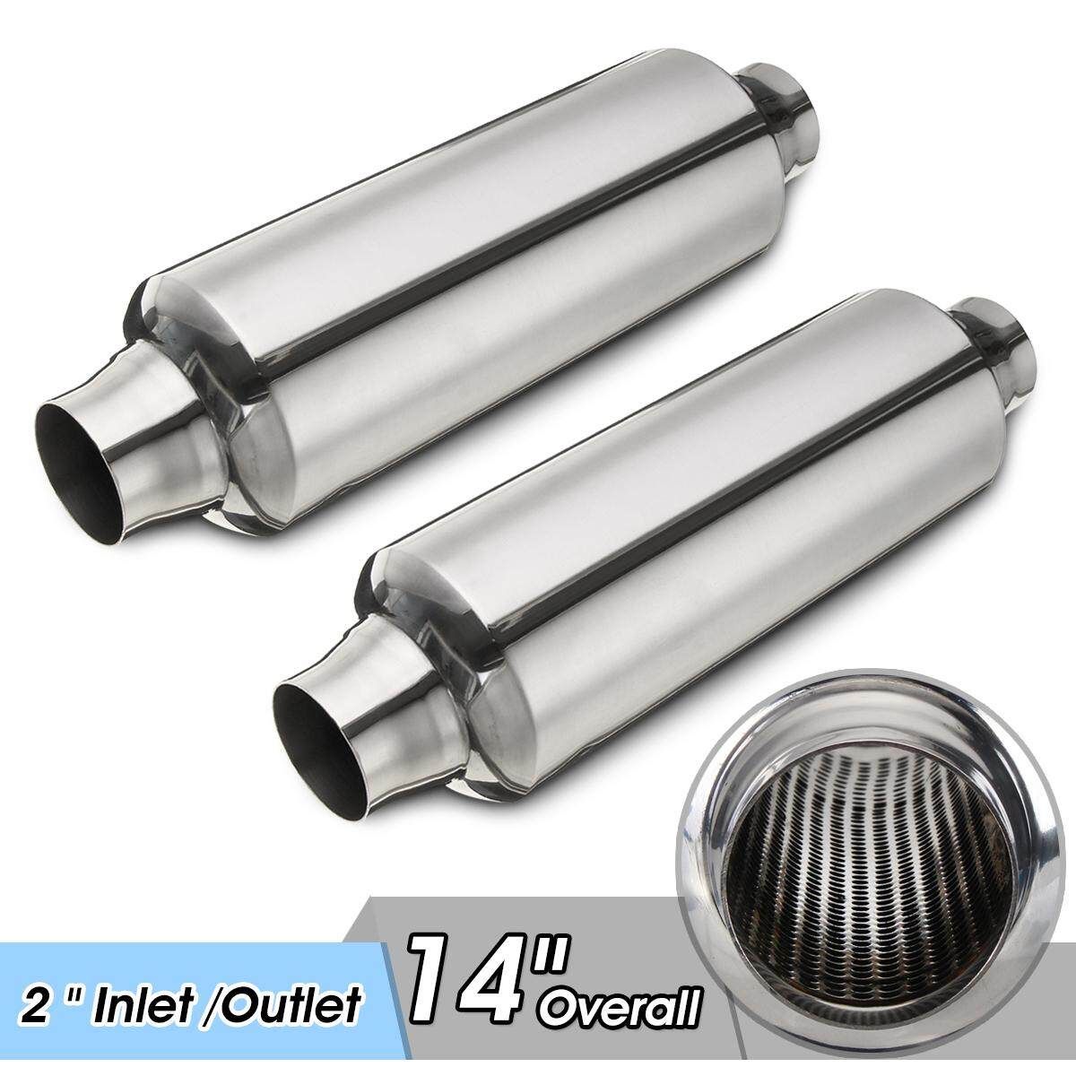 2 PCS 2" Inlet/Outlet Performance Muffler Exhaust / Resonator 14" Inch Overall