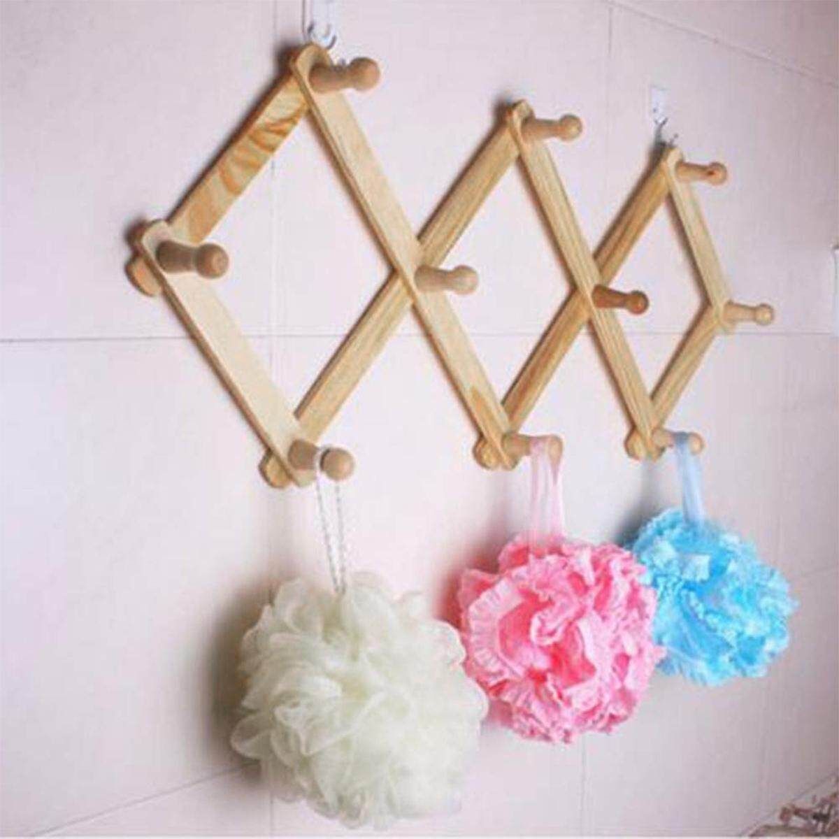 Wooden Hook Hanger Wall-Mounted Retractable Wall Hanging Dryer Folding Keys Hat Towel Coat Hook Racks